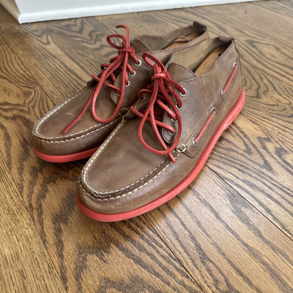 Sperry Top-Sider Men's 9.5M Brown Leather Chukka Boat Shoes Red Sole